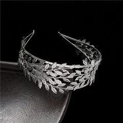 Sliver Wide Headbands Elegant Layered Leaf Double Band Bridal Accessory