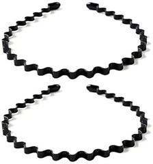 Metal Hair Band for Men Womens Headbands,Unisex Wavy 1 Count (Pack of 2) Black