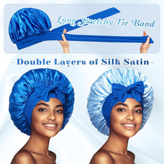 Bonnet with Tie Band, Hair Care Satin Silk Bonnet for Sleeping Women, Silky Slee