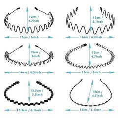 6PCS Metal Hair Headband Wave Hoop Band Sports Hair Comb Unisex Men Women Black