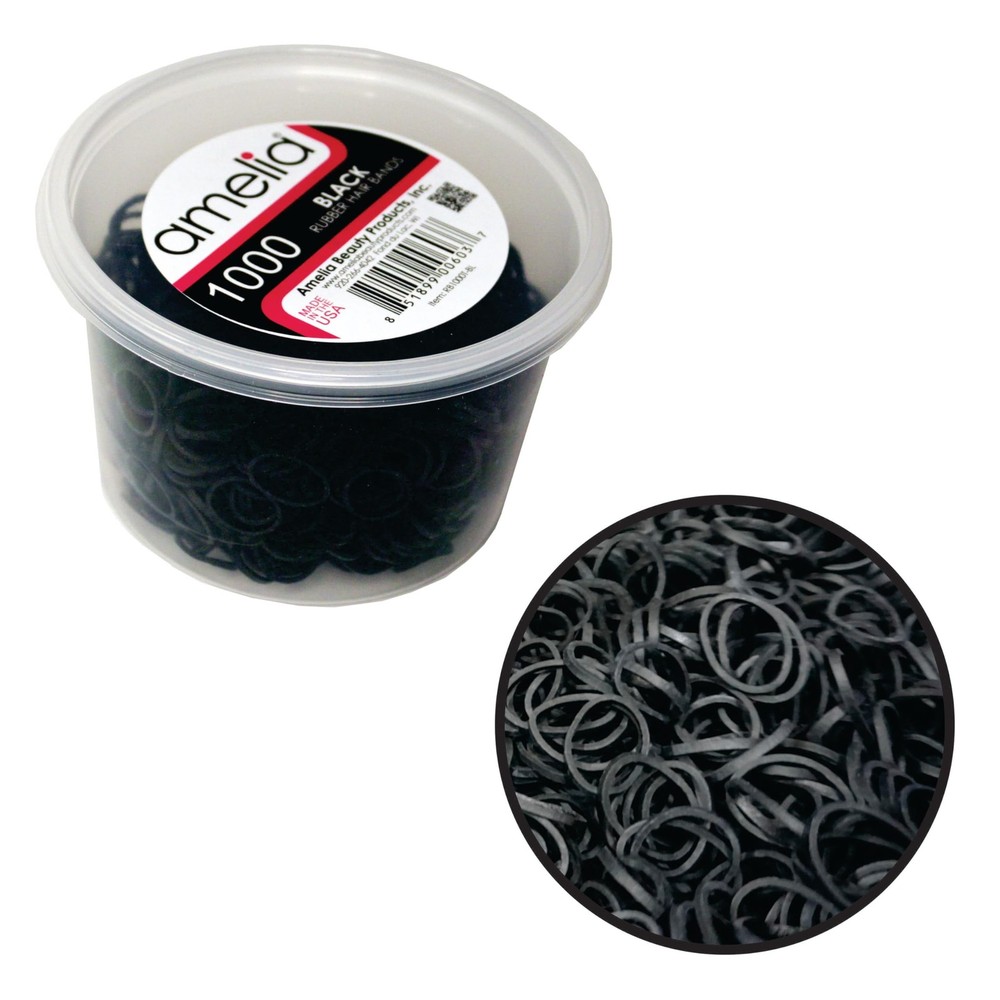 Amelia Beauty | 1000 Count 1/2″ Rubber Bands | Premium US Made Black