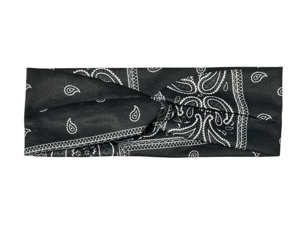 Black Paisley Twisted Knot Cotton Wide Stretch Headband
