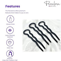 Parcelona French Sleek 3 1/2″ Celluloid Wavy U Shaped Hair Pins for Women(3 Pcs)