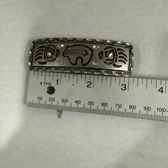 Southwestern Silver Tone Spirit Bear Paw Feather Dangle Hair Barrette Signed