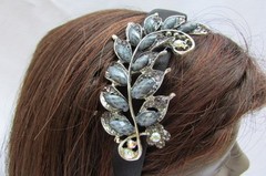 Fun Women Fashion Headband Long Big Floral Leaf Red Blue Gray Purple Beads Bling