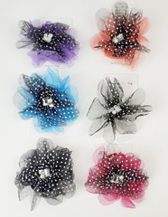 12 PCS 3 in 1 Mesh Polka Dots Hair Pins Clips Ponytail Brooch w/Stones & Pearl