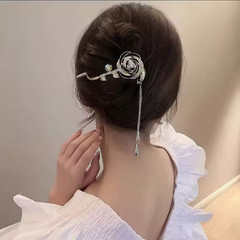 women elegant fashion rhinestone flower tassel snap on hair clip