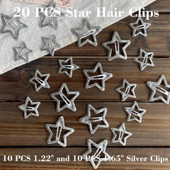 20 PCS Sparkling 1.22″ and 1.65″Star Hair Clips Snap Hair Accessories Non Slip C