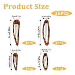 Giantree 16 Pcs Snap Hair Clips, 4 Size Classic Tortoise Metal Hair Clips for