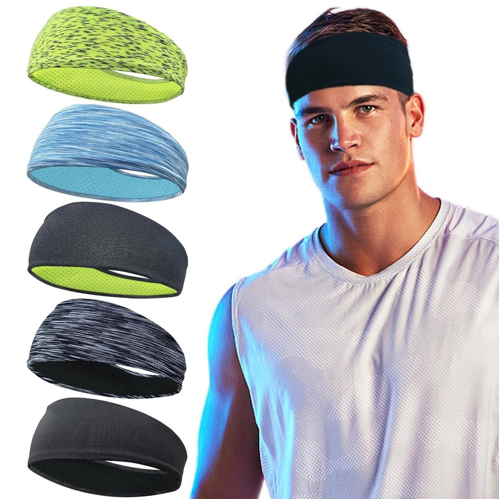 5 Pack Sports Headband for Men, Breathable Mesh Design, Reused & Washed