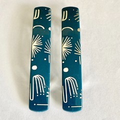 Stay Tight French Barrette Set of 2 Blue Beige Acrylic 3.5″ Long Hair Pop Art