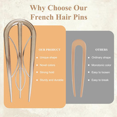 French Hair Pin for Women, 6 Pcs U-Shaped French Pin Flat Hair Clips for Women,