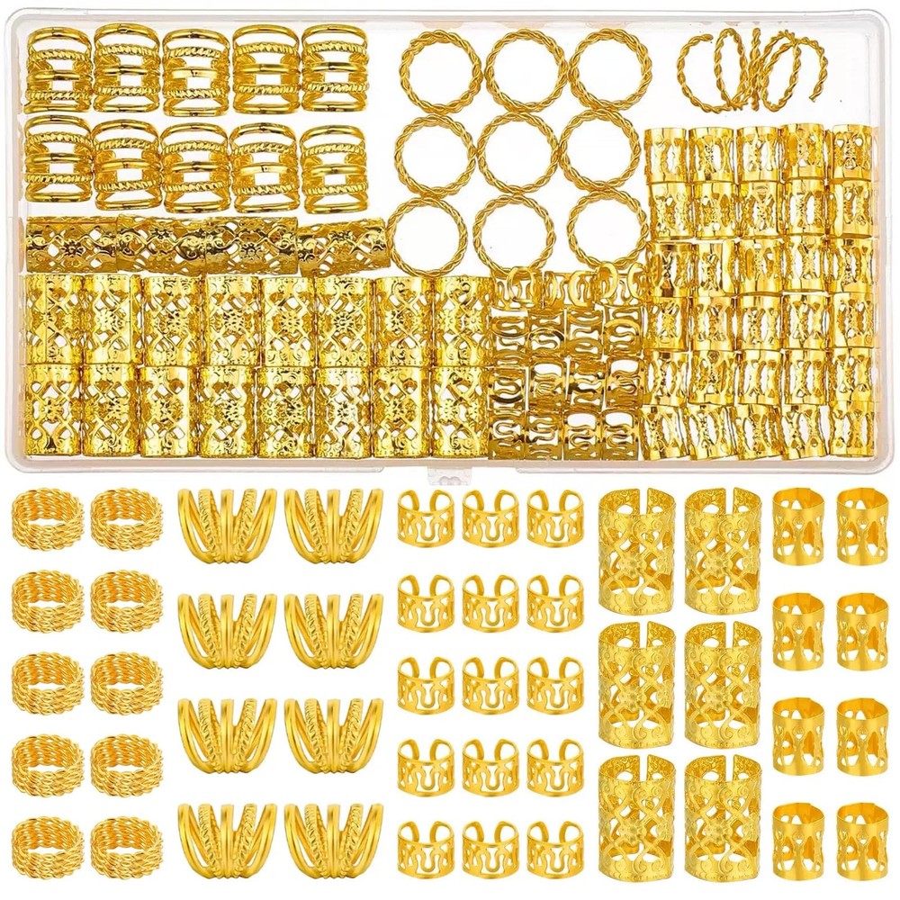 Tuefuzy 110 Pcs Gold Hair Jewelry for Braids and Dreadlocks – Metal Rings, Cu…