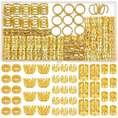 Tuefuzy 110 Pcs Gold Hair Jewelry for Braids and Dreadlocks – Metal Rings, Cu…