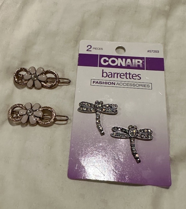 Retro Hair Clips – Set Of 2, Flower Gemstone Dragonfly Barrettes