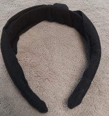 Black Padded Knotted Fabric Headband for Women, Solid Classic Casual