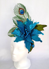 Headdress Women Adult Holiday Party Poinsettia Peacock Blue Green New Years USA