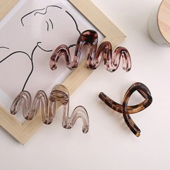Y2K Hair Clip Women Amber Brown Wavy Glossy Large Lightweight Plastic Style 1 Pc