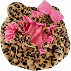 Cat Ear Leopard Satin Sleep Bonnet with Adjustable Strap for Curly Hair Women