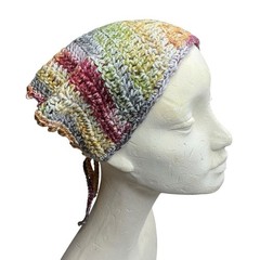 Multicolor Crochet Triangle Bandanna Headscarf Handcrafted Handmade Cotton Knit