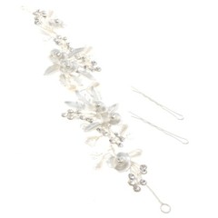 Silver Tone Metal Clear Rhinestone Pearl Flower Hair Comb Accessory HA1919-SWH