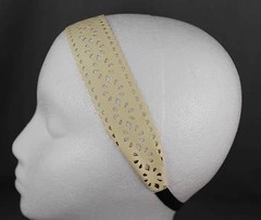 Khaki cut out faux leather stamped pattern stretch headband hair band accessory