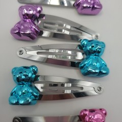 Pink, Purple & Blue Metallic Color Teddy Bear Y2K-inspired Hair Clips