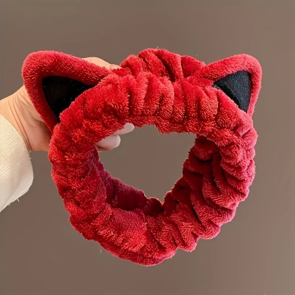Face Wash Coral Fleece Headband Hair Band with Cat Ears Cartoon Cute Design