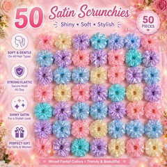 50PCS Satin Hair Scrunchies Soft Elastic Ponytail Holders Mixed Pastel Colors