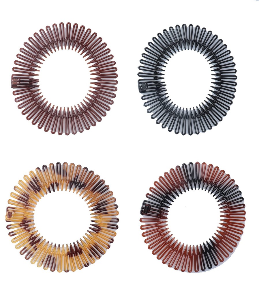 4 Pcs Circular Stretch Comb Plastic Black Brown Circle Spring Headband Flexib…