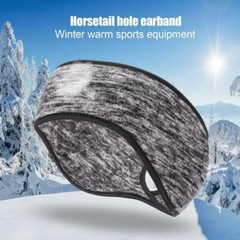 Winter Women’s Ponytail Hole Headband Ears Warmer Hairband Fleece Gym Sweatband