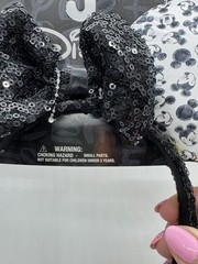 Disney Mickey Mouse Ears Headband Black Sequin Bow White Character Print