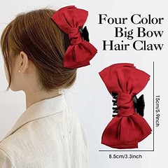 4 Pack Satin Large Bow Hair Claw Clips Red Black Black, Red, Green and Pink