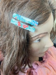 1930s Printed Cotton Sheer Fabric Hair Clips on Straight Alligator Clips