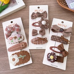 Korea Fashion Coffee Warm Color Basic Snap Baby Hair Drop Clips Wool Knit Hair C