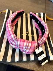 NWT Lele Sadoughi Pink Strawberry Madras Plaid Knotted Headband w/ Bag for Girls