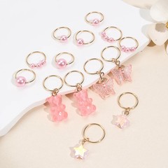 14 Pcs Pink Pearl Star Bear Butterfly Hair Braid Rings Ties Kids Accessories Set
