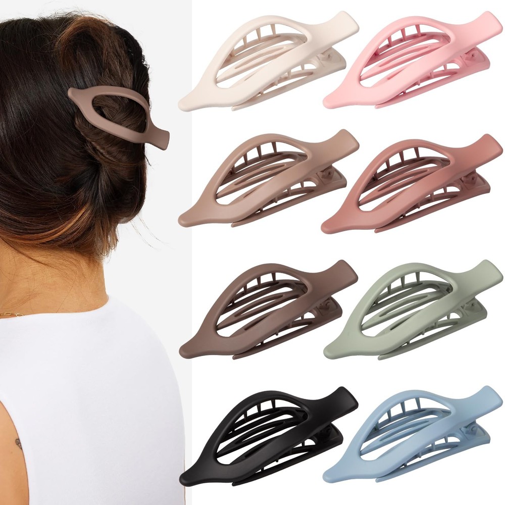 8 Pcs Flat Hair Clips for Women Girls, Claw 8 Count (Pack of 1), Nature