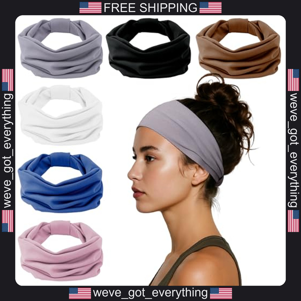 6 Pack Cotton Blend Wide Headbands for Women and Girls