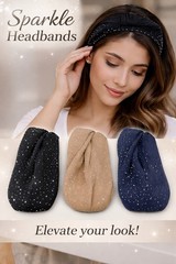 Sparkle Rhinestone Fabric Headbands Set Black Beige Navy Blue Women Teens