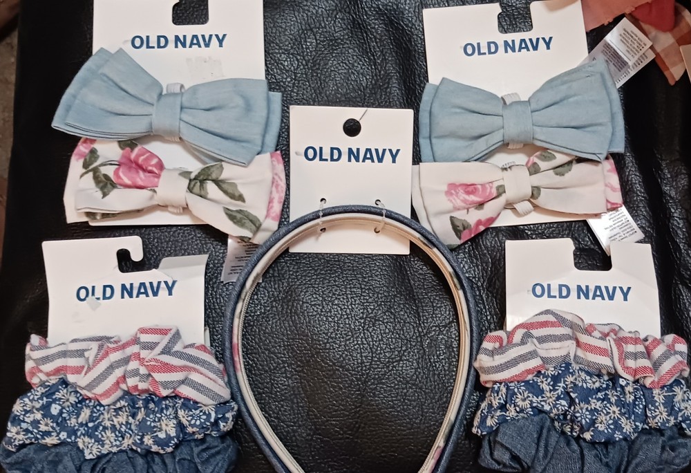 Old Navy Hair Accessories Scrunchies Hair Ties 2 Pack Check Multi bows 5 packs+