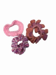 NEW hand made crocheted hair tie scrunchies PINKS PURPLES LOT OF 3