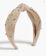 New J Crew Beaded Natural Taupe Brown Knotted Headband 1″ Width
