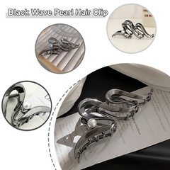 Black Wave Hair Clips Wave Pearl Hair Claw Clips for Thick/Thin Hair Metal Hair