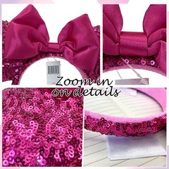 Disney-Parks Minnie Ears Hot Pink Bow Magenta Orchid Sequin Headband 2022 US
