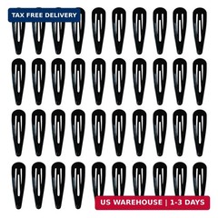 40 Pack Black 2 Inch Barrettes Women Metal Snap Hair Clips Accessories