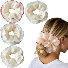 4 Pack Puffy Layered Lace Oversized Scrunchies for Women, Ruffle Design Ponytail