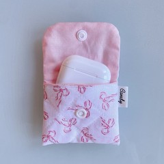 Candy White Pink Bow Print Fabric Scrunchie & Matching Quilted Pouch for Women