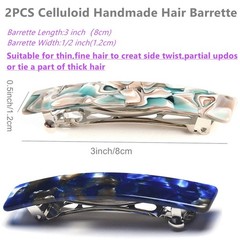 2PCS French Design Hair Barrette Tortoise Shell Celluloid Rectangle Hair Clips