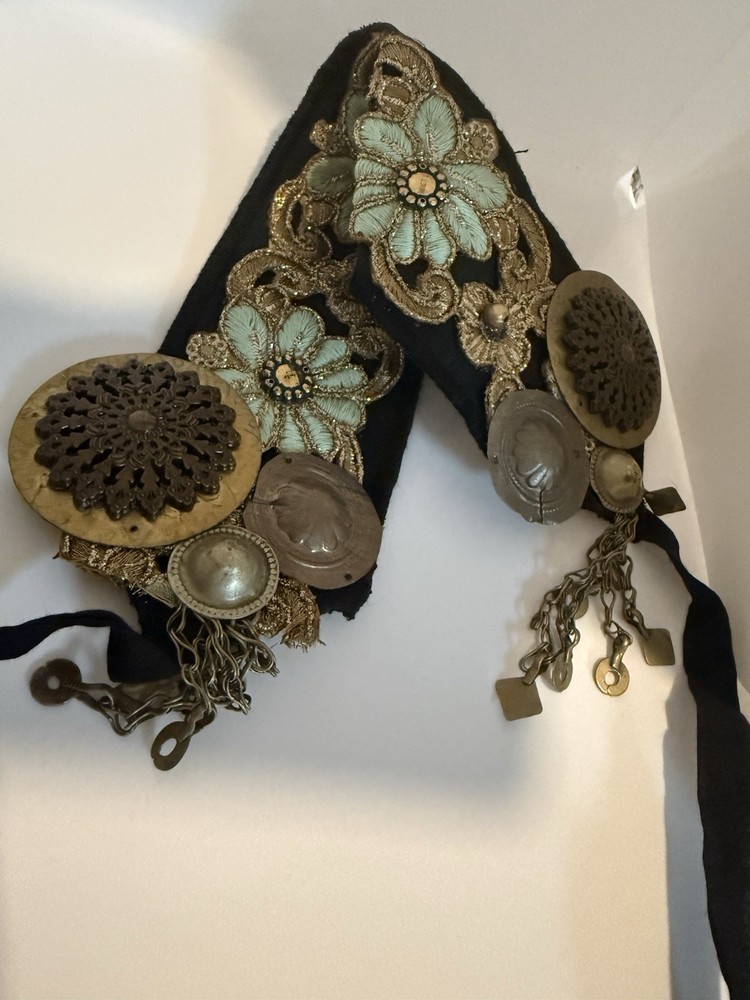 MF-087 One of a Kind Tribal Fusion Headpiece Mint Floral Black Velvet ATS